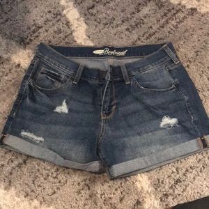 Slightly distressed jean shorts